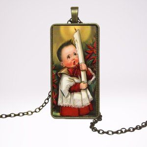 VINTAGE ALTER BOY ~ Church / Christmas ~ Christian Cabochon Pendant Necklace